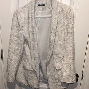 Plaid open front blazer